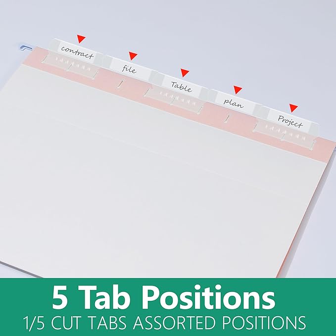 Pink Hanging File Folders,6 Pack Reinforced Hang Folders Letter Size,Adjustable 1/5-Cut Tabs,Designed for Bulky Files,Filing Cabinet