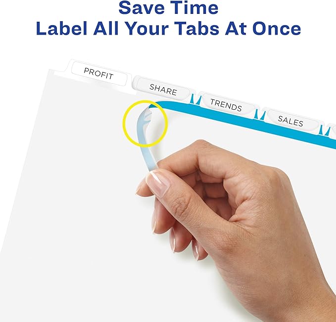 Avery 5 Tab Dividers for 3 Ring Binder, Easy Print & Apply Clear Label Strip, Index Maker Customizable White Tabs, 6-Pack of 25 Sets, 150 Sets Total (11446)