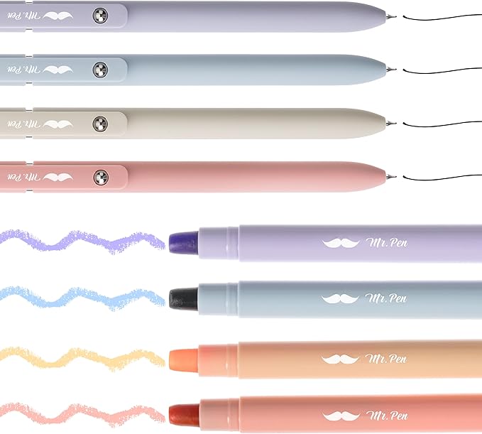 Mr. Pen- Gel Highlighters and Pens, 8 Pack, Pastel Barrel, No Bleed Through, Bible Journaling Kit