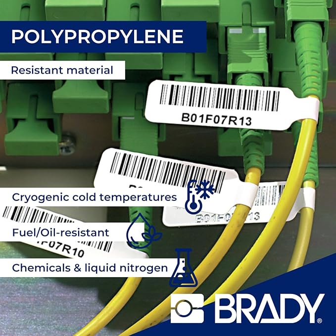 Brady Authentic (M5-01-425-FT) Wire and Cable Flag Polypropylene Labels 1.575" H x 1.181" W Black on White, 200 Labels. for use with The BMP51 and M511 Label Printers