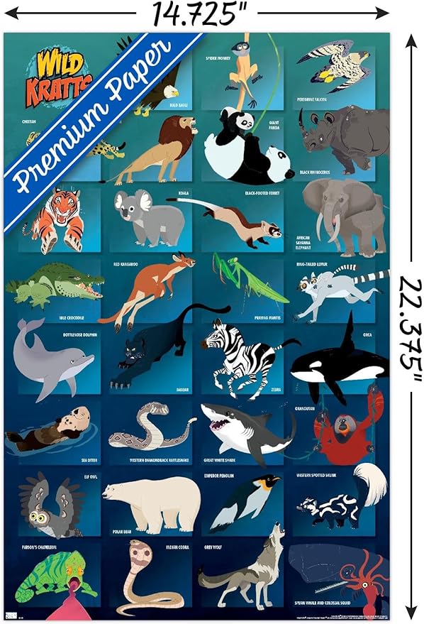 Wild Kratts - Grid Wall Poster, 22.4L" x 14.7W", Premium Unframed Version