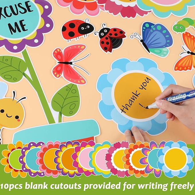 Large Spring Bulletin Board Flowers Decorations Classroom Garden of Good Manners Positive Bulletin Board Set Spring Butterfly Flowers Bee Cutouts Wall Decals for Teachers Classroom School Kids Decor