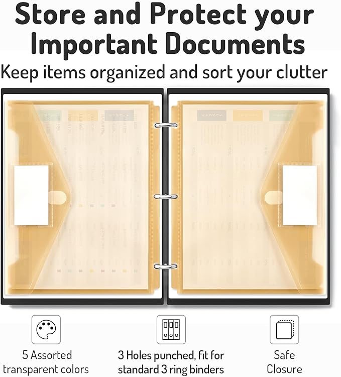 Forvencer Binder Pocket, 24 Pack Super Heavyweight Plastic Folders with Tight Closure, Binder Folders Side Loading, 3 Ring Binder Pocket, Binder Dividers with Pockets, Letter Size, Retro Series