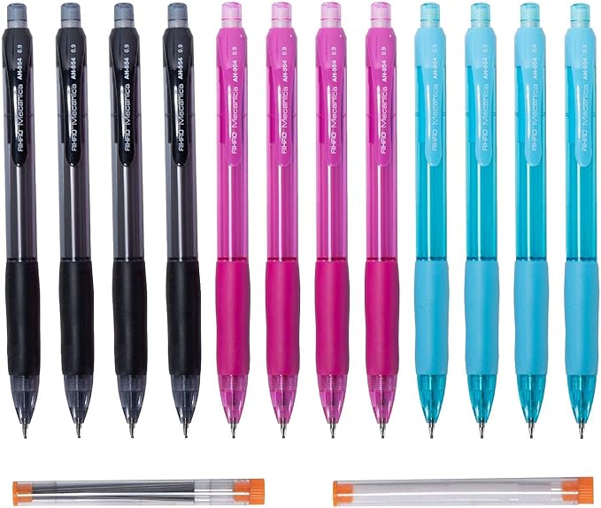 AIHAO Mechanical Pencils, 0.7mm, 12 pack with refillable Lead and Erasers, Assorted Barrel Colors, for School, Office Writing, Drawing, Sketching