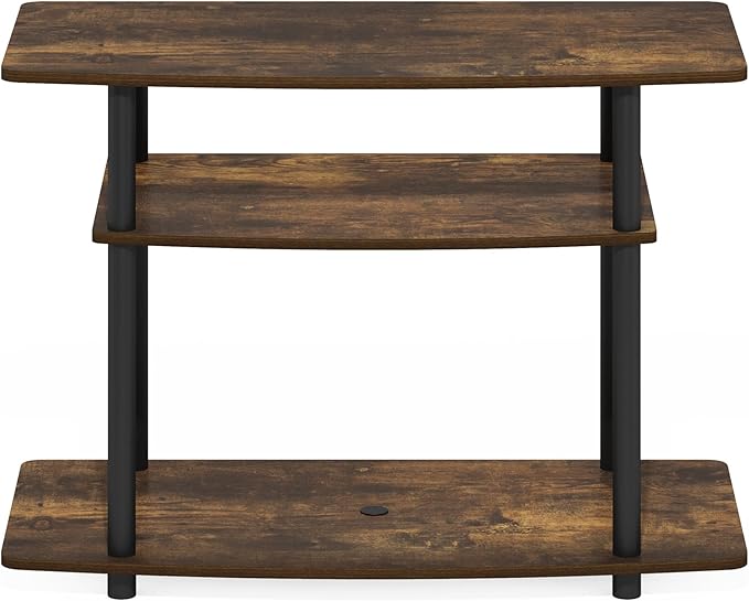 Furinno Turn-N-Tube TV Stand, 3-Tier No Tools Entertainment Center, TV Console for TV up to 32 Inch, for Living Room, Bedroom, Amber Pine
