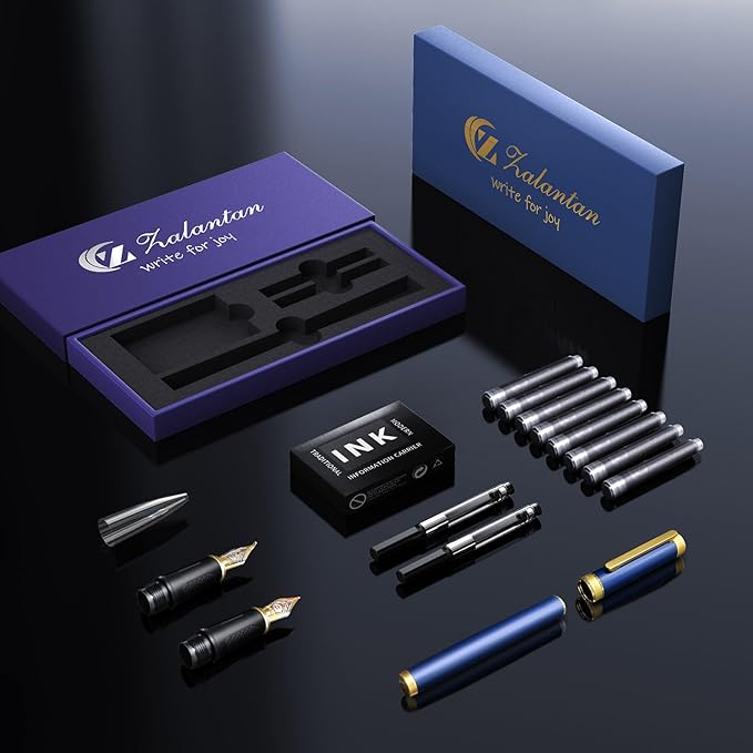 Fountain pen, Stunning luxury pen, Nice pen gift, pure copper heavy feel Office Executive Pen Smooth Writing Pens for Men Funcy Pens with Gift Case 10 black cartridges (Red)