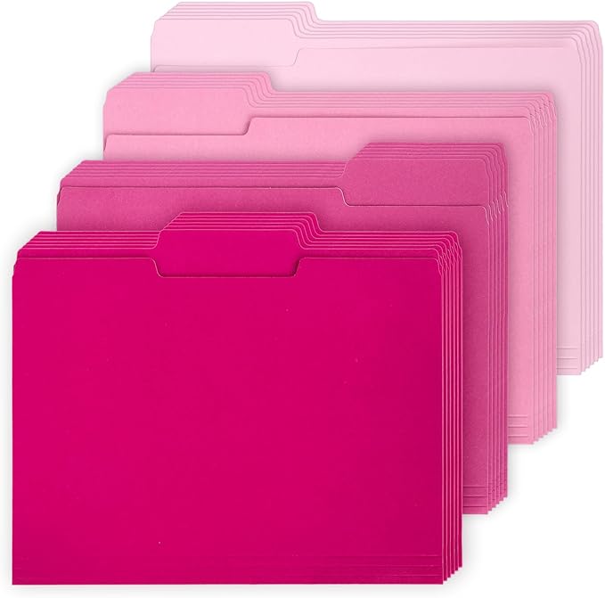 Whaline 24 Pack Hot Pink File Folders Letter Size 4 Colors Gradient Pink File Pockets with 1/3 Cut Tab for Home Office Classroom Supplies, 8.9 x 11.6 Inch