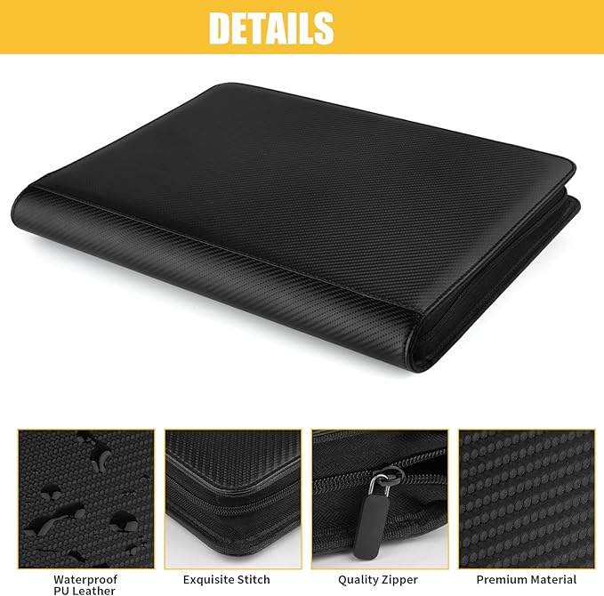 Trading Card Binder 12 Pocket, GERMUN PU Cover Card Binder for 720 Cards, Premium Trading Card Holder Folders, Double Sided Pocket Card Album for MTG, TCG (Carbon Black)