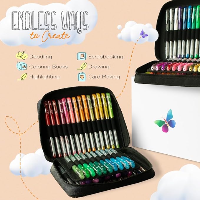 ColorIt Gel Pens Set for Coloring – 192 Pack with 12 Metallic, 12 Neon, 72 Glitter Gel Pens - 96 Refills & 2 Travel Cases - Vibrant Colors for Journaling, Writing, Coloring Books, & Creative Projects