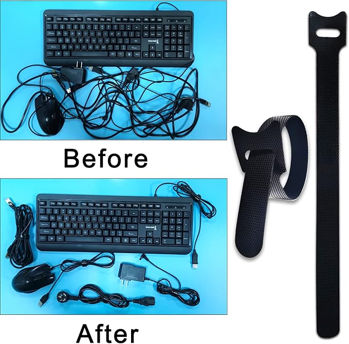 100pcs Reusable Cable Ties - Hook and Loop Cable Straps for Wire Management - 6 Inch Adjustable Cord Organizer & Wire Ties for Electronics, PC, Home Office & Garden - Black Fastening Wraps