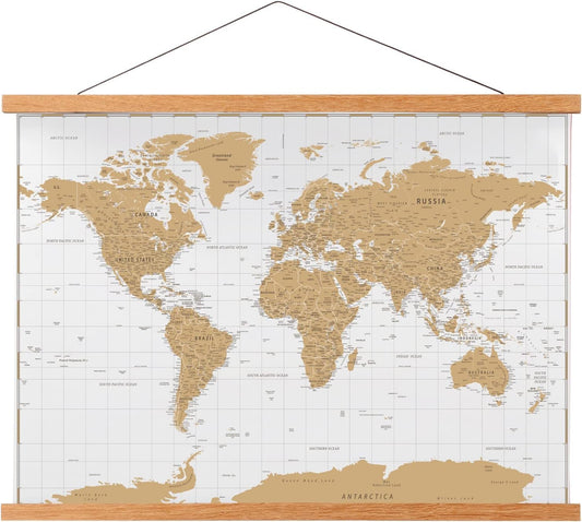 FALAMON Magnetic Poster Hanger Frame, 44x18 44x26 44x34 Teak Wood Magnet Poster Frame for Posters, Prints, Photos, Pictures, Maps, Scrolls, and Canvas Artwork