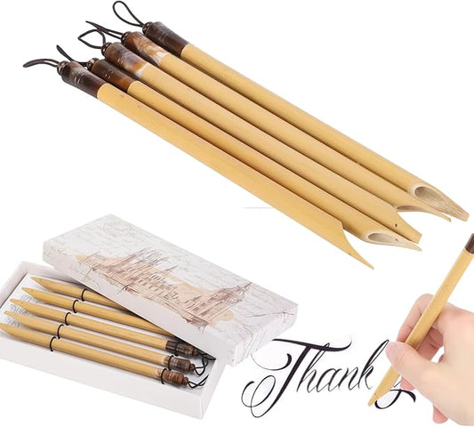 5Pcs 5pcs Calligraphy Dip Pen, Bamboo Reed Qalam Pens, Vintage Handcrafted Manga Calligraphy Pens, Comic Pen Nib Set for Writing, Calligraphy, Painting, Drawing