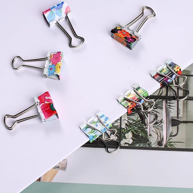 Ufmarine 60 Pcs Small Binder Clips3/4 Inch, Flower Cute Binder Clips for Office, Standard Size
