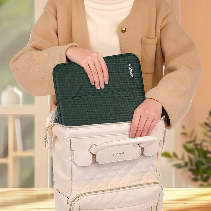 MOSISO Laptop Case 12.3 inch, 11.6-12.3 inch Laptop Sleeve Compatible with MacBook Air 11.6, Acer HP Dell Lenovo Samsung, Surface Pro, Polyester Vertical Computer Sleeve Bag with Pocket,Midnight Green