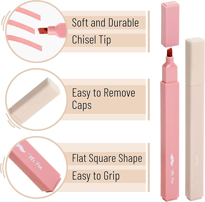Mr. Pen- Aesthetic Highlighters, 6 pcs, Chisel Tip, Vintage Colors, No Bleed Bible Highlighter Pastel, Highlighters Assorted Colors, Pastel Highlighter Set, Cute Highlighters