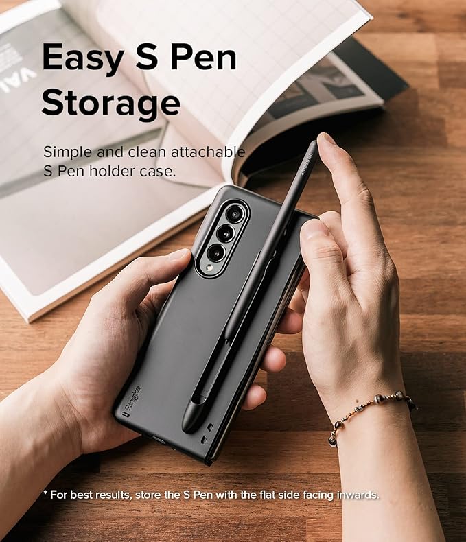 Ringke Slim Case Compatible with Samsung Galaxy S Pen (Fold Edition), Adhesive Premium Hard PC, S Pen Fold Edition Holder Designed for Samsung Galaxy Z Fold 4 (Not for 5) - Black