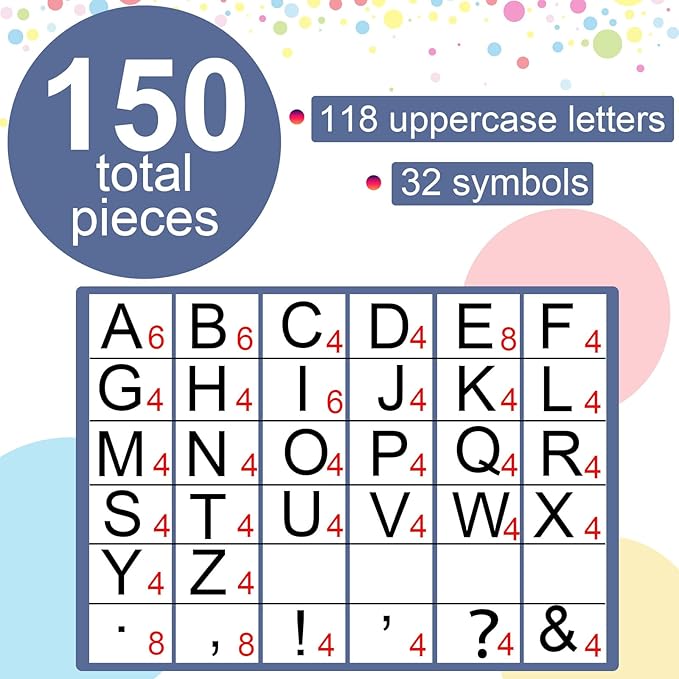 150 PCS Large 6" Font Bulletin Board Letters and Punctuation Set, Colorful Wild Classroom Alphabet Cutout for Bulletin Board Display Home School, A Great Helper to Inspire Students' Learning