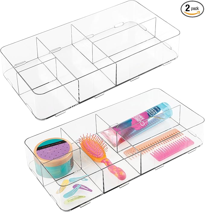iDesign Interlocking 5-Section Drawer Organizer for Kitchen, Bathroom or Desk, Set of 2, Clear