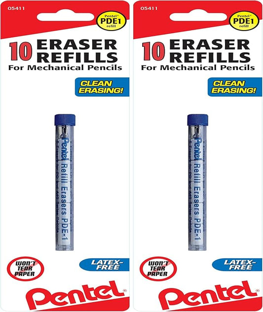 Pentel PDE1BP2 Refill Eraser for AL, AX and PD Pencil Series 5 Pieces per Tube, (2X Tubes) White (Pack of 2)