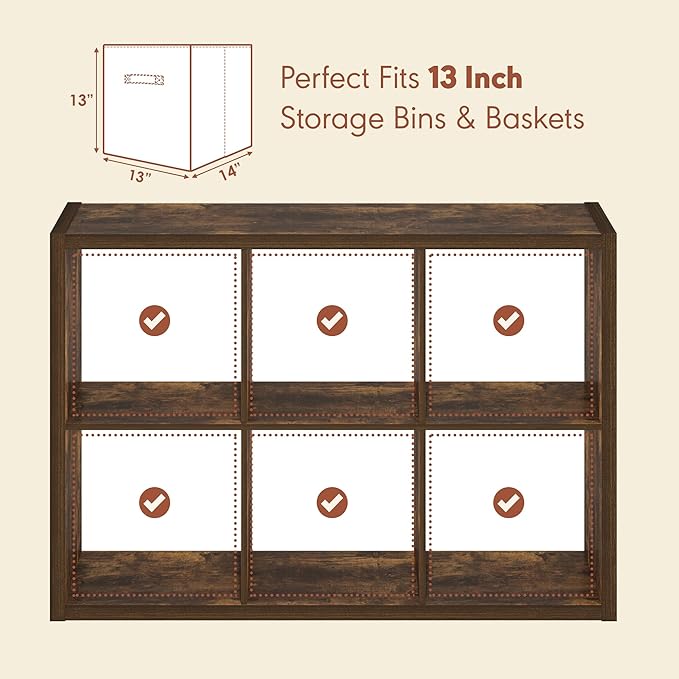 Furinno Cubicle Record Player Stand with Vinyl Storage, 6-Cube 1.2 Extra Thick Vinyl Record Storage, Open Back Media Shelf for CD DVD Blueray Game Disc, for Living Room, Home Office, Amber Pine