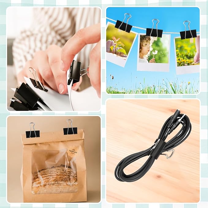 110PCS Black Binder Clips Assorted Sizes,4 Sizes Large Medium Small Mini Paper Clamps Set, Office Supplies Desk,Cute Office Paper Clips for Home School Office Supplies Organizing (Black)