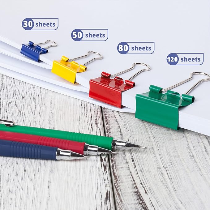 Mr. Pen- Metal Binder Clips, 100 pcs, Assorted Sizes, Colored Binder Paper Clips, Bulk Paper Clamps for Office Supplies, Home, School, Business, Document Organizing