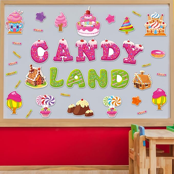 Candyland Cutouts Candy Classroom Bulletin Board Decorations Candy Land Ice Cream Donut Round Lollipop Cut Outs Kids Sweet Birthday Themed Party Supplies for Students Classroom Decorations
