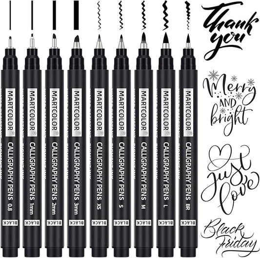 Calligraphy Pens, 9 Size Calligraphy Pens for Writing, Brush Pen Calligraphy Set for Beginners, Calligraphy Brush Pens, Hand Lettering Pen for Art Drawing, Sketching, Scrapbooking
