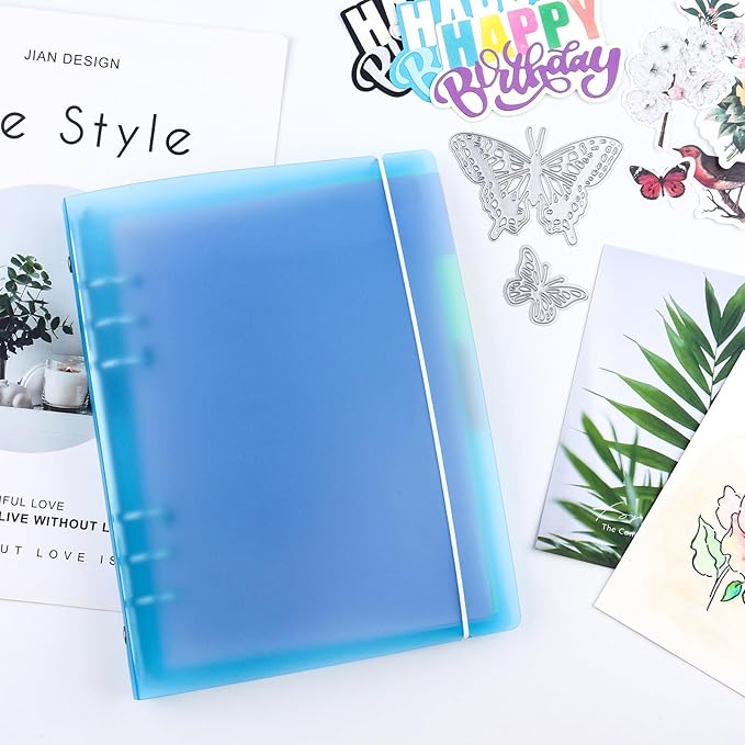 BAOFALI 3Pcs/Set A5 6 Ring Binder Cover Clean Transparent Soft PVC for Refillable Notebook Shell withMatte surfaceforStamp & Die Storage (Blue)
