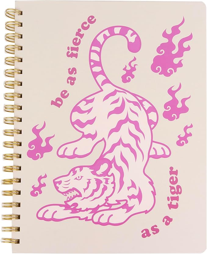 Pearhead Spiral Hardcover Notebook 8x10 – Pink Tiger College-Ruled Writing Journal with 200 Lined Pages, Perforated Paper for School, Notes & Creative Writing