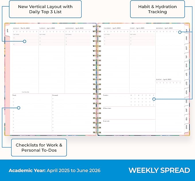 Blue Sky 15 Month Weekly and Monthly Academic Year Planner Calendar, April - June, Hard Cover, Wirebound, Laminated Tabs, Storage Pocket, Includes Snap-in Ruler w/Sticky Notes & Sticker Sheet (Nerina- 2025/2026, 8.5" x 11")