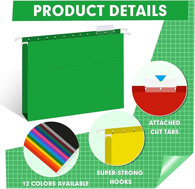 HERKKA Extra Capacity Hanging File Folders, 60 Pack Reinforced Letter Size Hanging Folders with Heavy Duty 1 Inch Expansion, Designed for Bulky Files, Medical Charts, 12 Assorted Colors