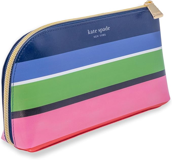 Kate Spade New York Zipper Pouch Filled with Planner Stickers and Accessories, Set Includes Notepad, Sticker Tabs, Black Ink Pen and Holder, Vegan Leather Accessory Bag, Sunny Day Stripe