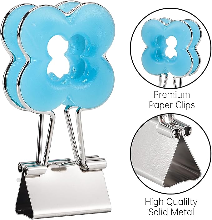 Flower Shape Medium Paper Clips，Binder Clips, Easy Grip, Assorted Color, School Office Supplies，10 Pcs/Set