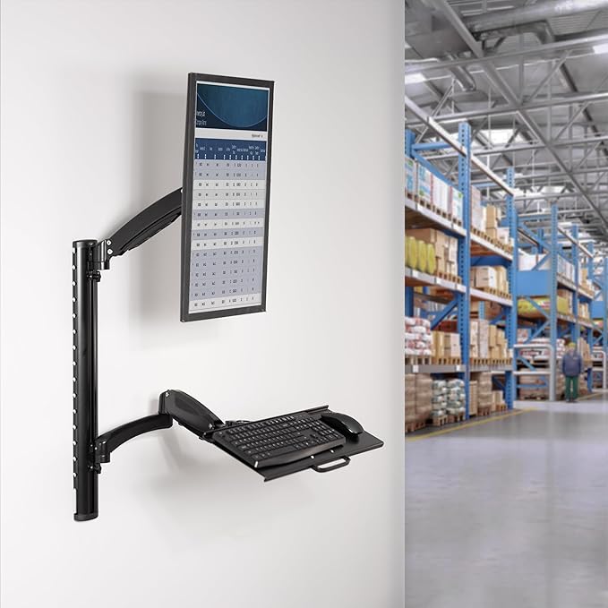 VIVO Black Sit-Stand Wall Mount Counterbalance Height Adjustable Monitor and Keyboard Workstation for Screens up to 27 inches STAND-SIT1K…