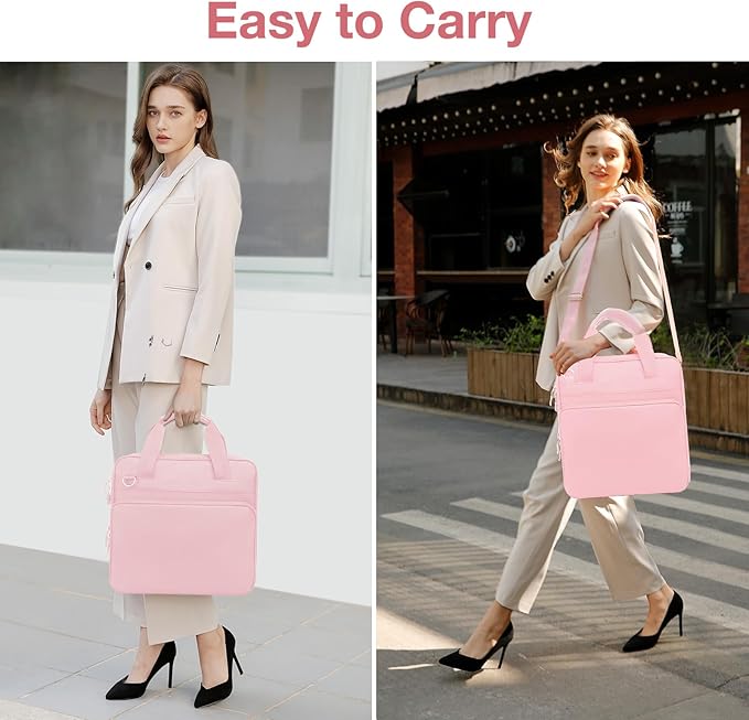 MOSISO 3 Ring Zipper Binder, 2 inch O-Ring Binder Organizer 500 Sheets Capacity Multiple Pockets Bag for Office with Handle & Shoulder Strap Compatible with 13 inch Laptop/Tablet, Pink