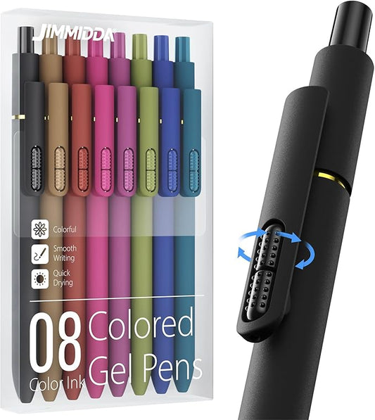 Colorful Gel Pens - 8 Pcs Colored Ink Pens Coloring | 0.7MM Smooth Writing Medium Point - Quick Drying Retractable Colored Pen for Journaling Note Taking (Vintage - 8Pcs