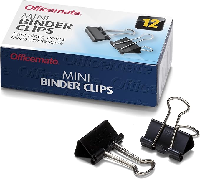 Officemate Mini Binder Clips, Black, (99010), 12 Count (Pack of 120)