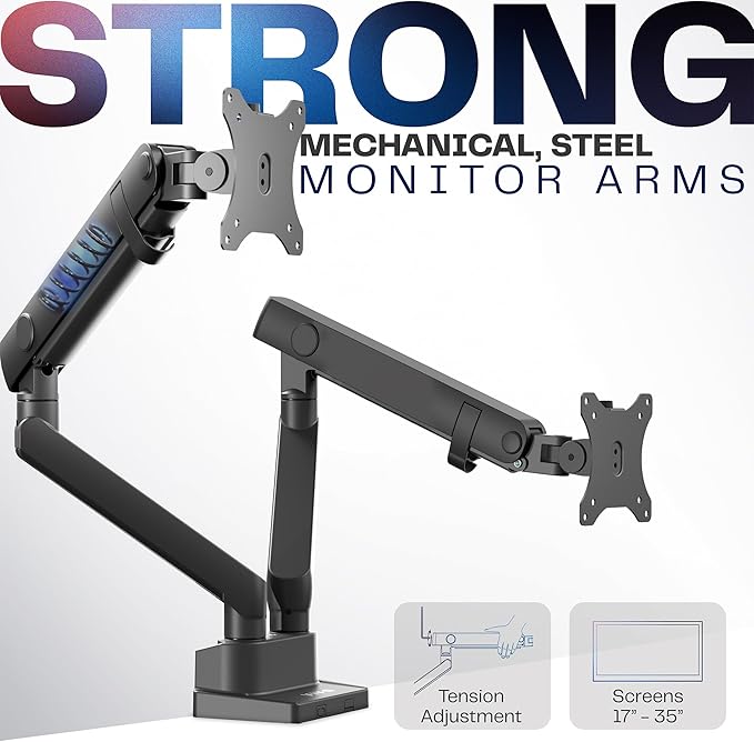 VIVO Premium Aluminum Full Motion Dual Monitor Desk Mount Stand with Lift Engine Arm, Fits Ultrawide Screens up to 35 inches, STAND-V102BB