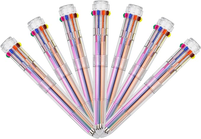HeTaoCat Multicolor Pens 3 Pack 0.5mm 10-in-1 Retractable Ballpoint Pens - 10 Colors Transparent Barrel Ballpoint Pen for Office Supplies (Transparent)