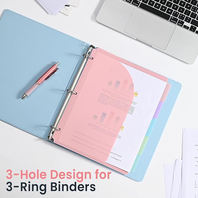 5-Tab Dividers for 3 Ring Binder, 30 Counts Durable Binder Dividers Index with Pocket for 8.5 x 11'', Binder Dividers with 1/5 Cut Tabs for School Office Organization(XY026) (6)