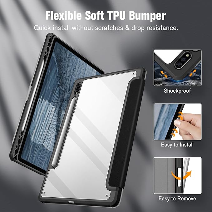 Fintie Hybrid Slim Case for Samsung Galaxy Tab S8/Tab S7 11 Inch (Model SM-X700/X706/T870/T875/T878) with S Pen Holder, Shockproof Cover with Clear Transparent Back Shell, Composition