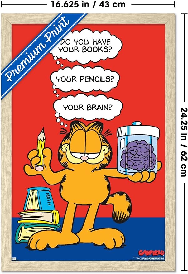 Garfield - Brain Wall Poster, 22.4L" x 14.7W", Blonde Framed Version
