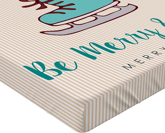 Ambesonne Christmas 2 Pack Fitted Sheet, Fox in Ice Skate Boot, Bed Cover All-Round Elastic Deep Pockets 2 Pieces, Package Contains 2 Full Size Fitted Sheets, Beige Seafoam and Amber