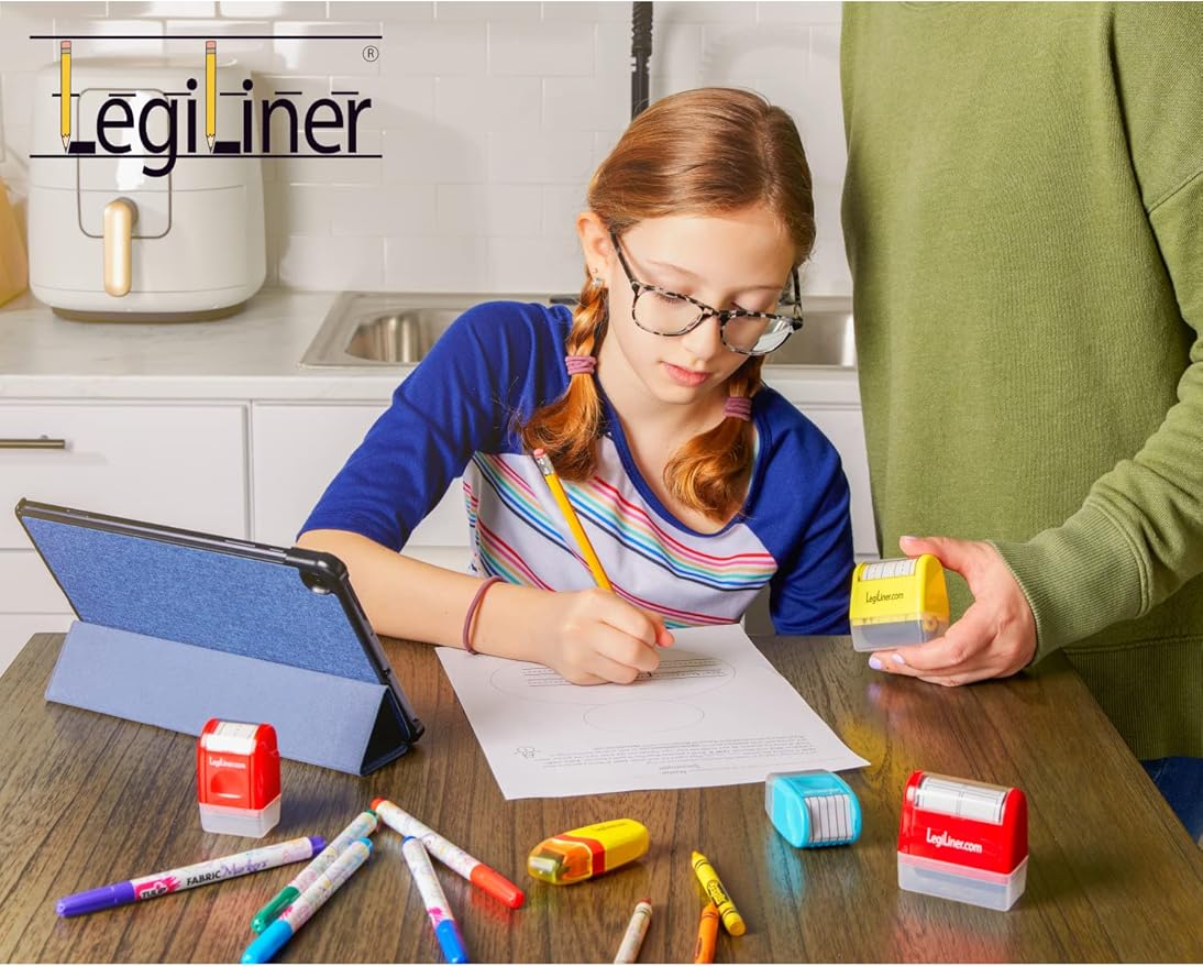LEGILINER 3/4" Dotted Thirds Slanted Handwriting Line (Green) Teacher Stamp – Tri-Line Pattern for Calligraphy and Cursive Writing. Classroom & Home Use. Refillable Ink Writing Practice Roller Stamp.