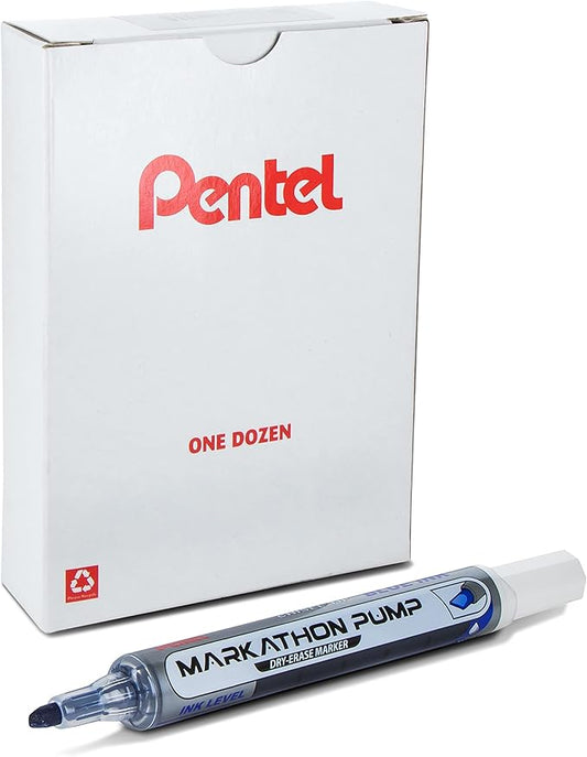 Pentel Markathon Pump Dry Erase Marker, Chisel Tip, Blue Ink, 12 Pack (MWL6SX-C)