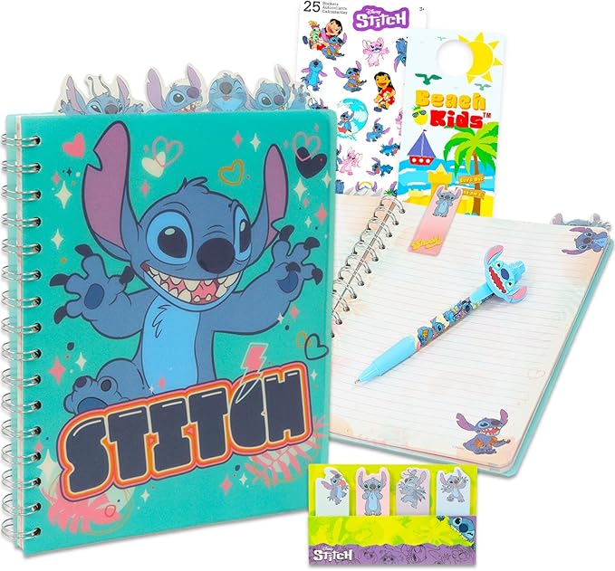 Disney Lilo & Stitch Journal Set - Bundle with Spiral Notebook with Divider Tabs, Stickers, More | Stitch Diary Set for Kids (Multicolor Green)