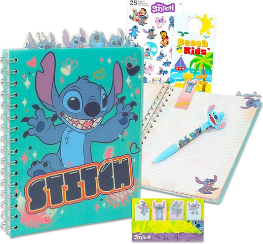 Disney Lilo & Stitch Journal Set - Bundle with Spiral Notebook with Divider Tabs, Stickers, More | Stitch Diary Set for Kids (Multicolor Green)