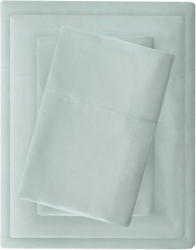 Madison Park 3M Microcell Bed Sheet Set Color Fast, Wrinkle and Stain Resistant, Soft Sheets with 16" Deep Pocket All Season, Cozy Bedding-Set, Matching Pillow Case, Cal King, Seafoam, 4 Piece
