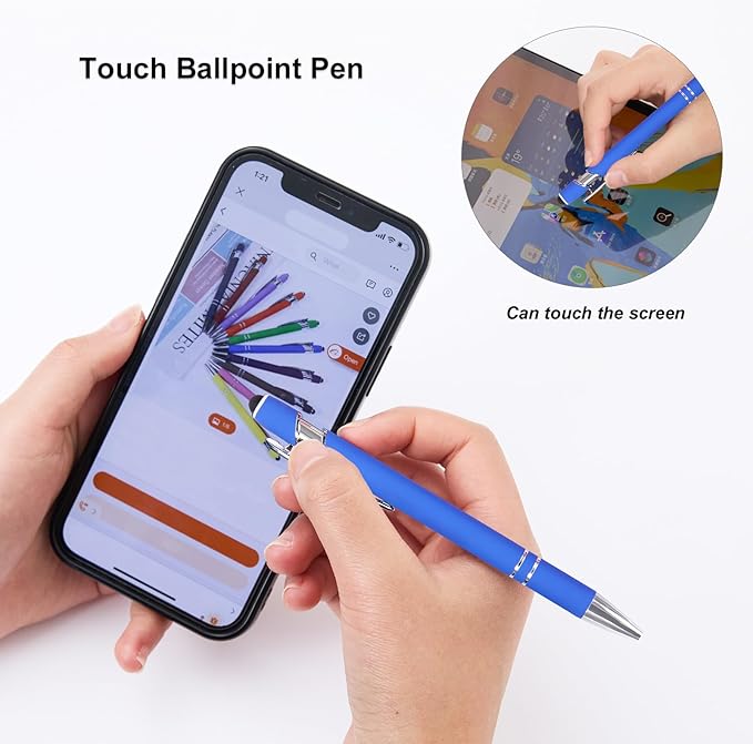 Blue Gel Ink Pens, 12 Pcs, Fine Point, Smooth Writing, with Stylus Tips, 0.7 Mm, Office Desk Accessories, Motivational